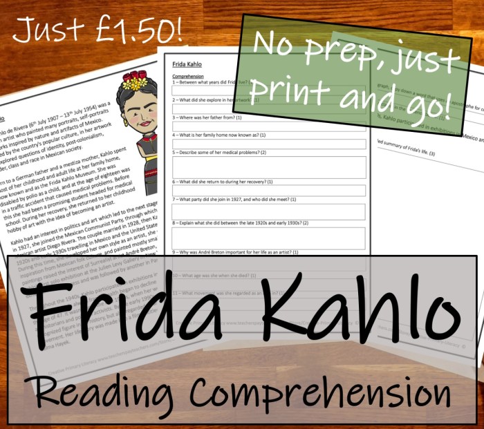 Frida comprehension kahlo biography worksheet reading work life preview