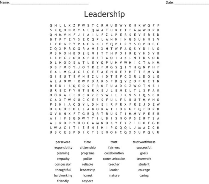 Leadership word search answer key