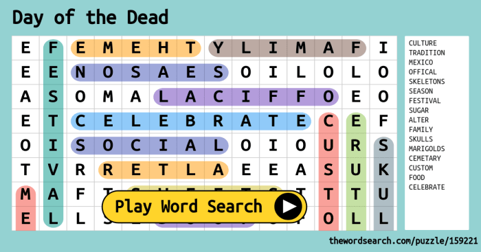 El dia de los muertos word search answers