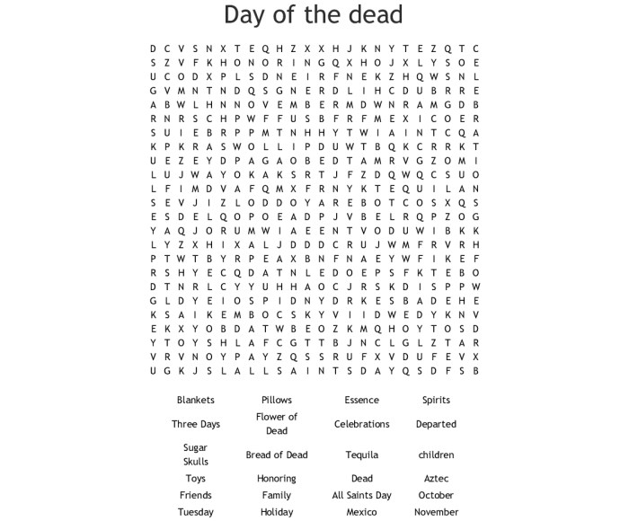 El dia de los muertos word search answers