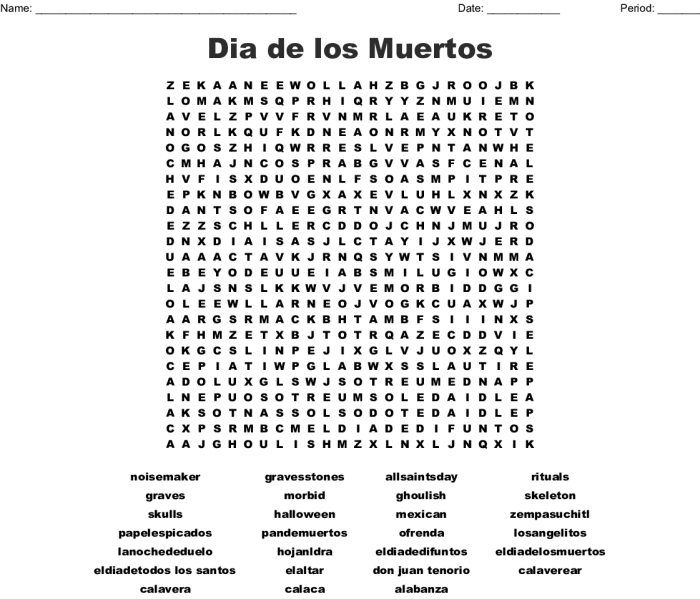 El dia de los muertos word search answers